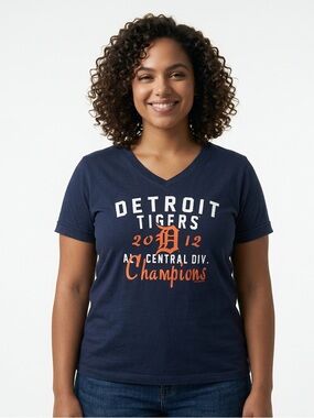 LAT | DETROIT TIGERS MLB V-Neck Baseball Short Sleeve Tee Women’s Size Large